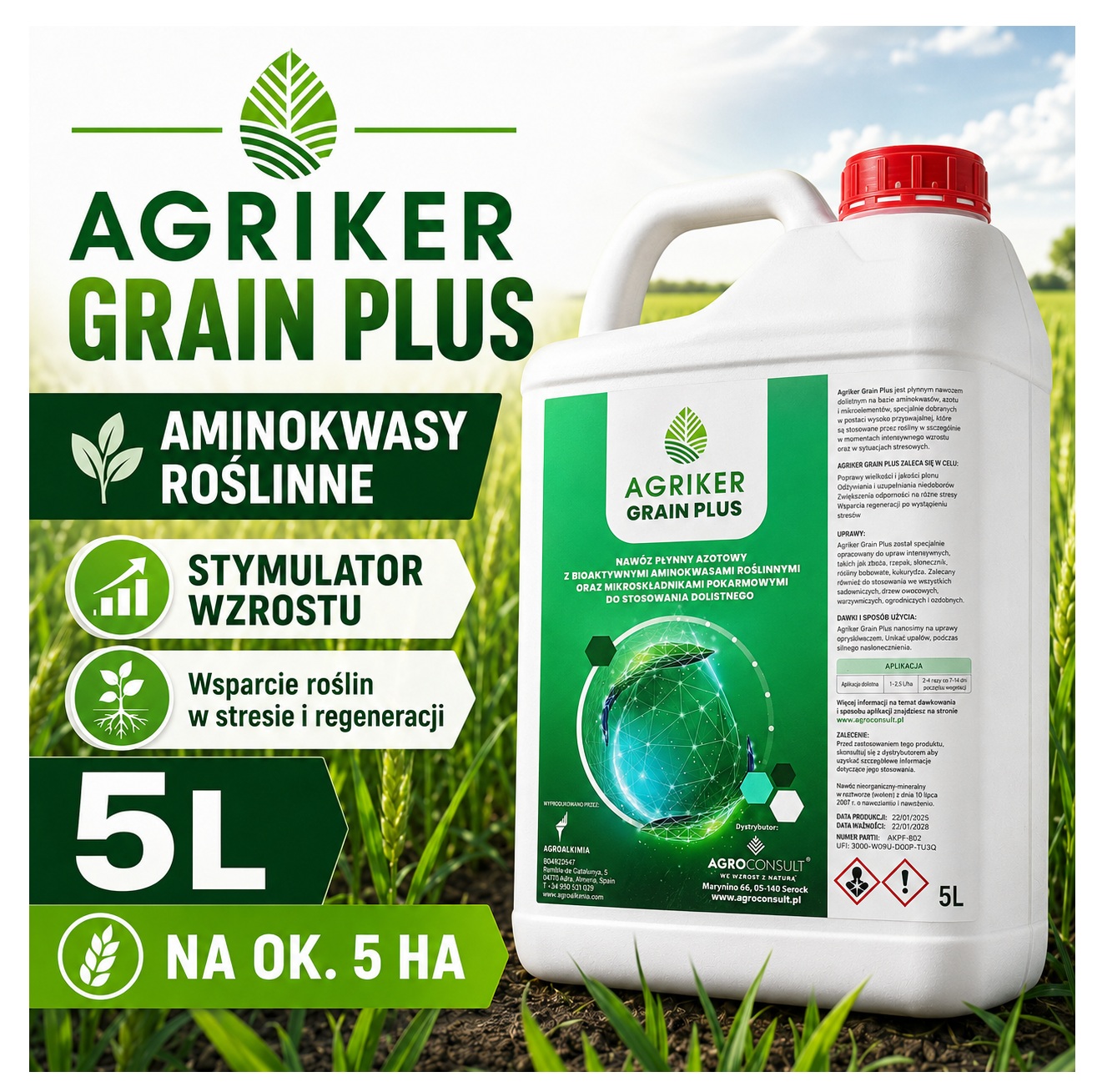 Agriker GRAIN Plus 5L | Aminokwasy roślinne | Stymulator wzrostu