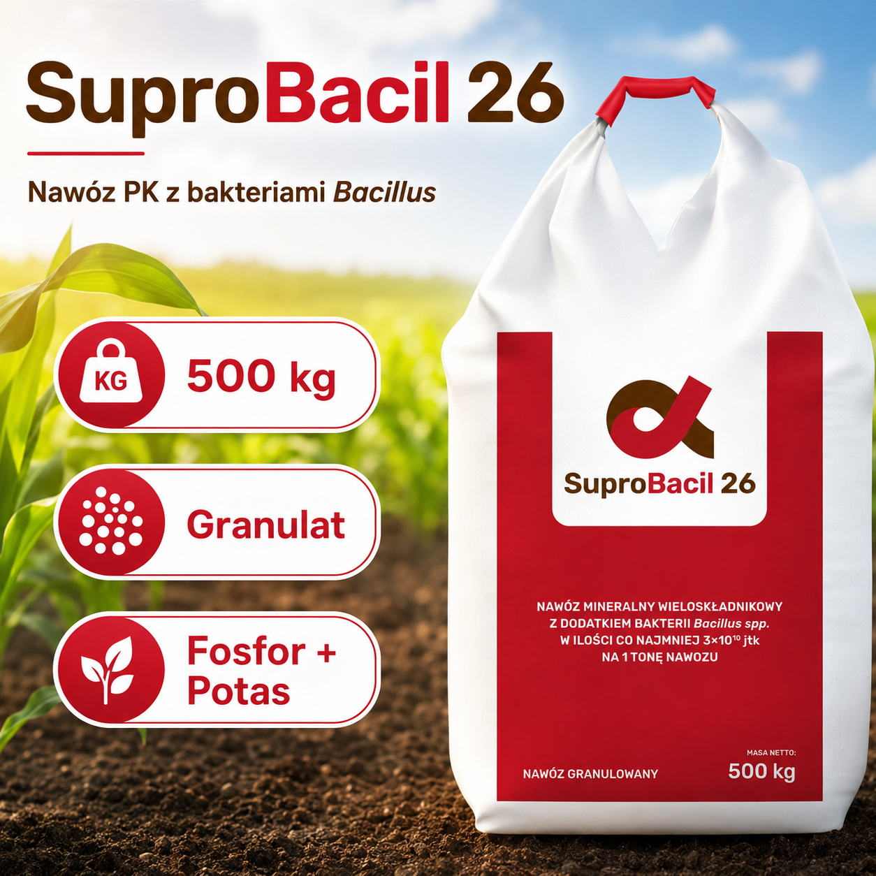 SuproBacil 26 500 kg Nawóz fosforowo potasowy z bakteriami